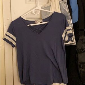 dark blue and white stripes shirt